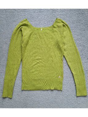 Y2K Vintage Cafe Brand Ribbed Lime Green Knit Sweater Womens Size Large